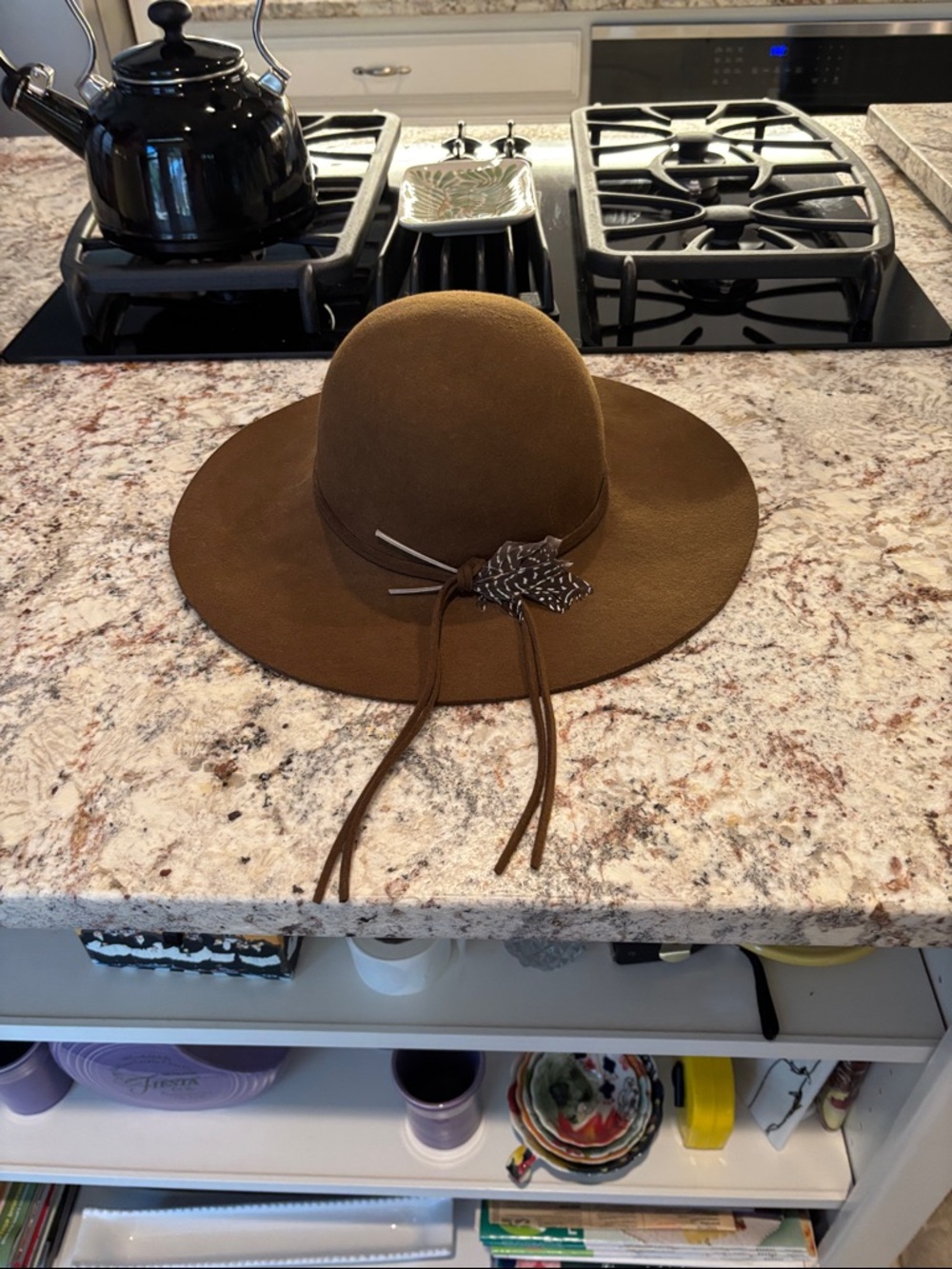 Women’s Brown Wide Brim Felt Hat with Decorative Accent